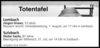 Anzeige von Totentafel vom 31.07.2019 von MGO