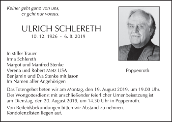 Anzeige von Ulrich Schlereth von MGO