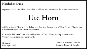 Anzeige von Ute Horn von MGO