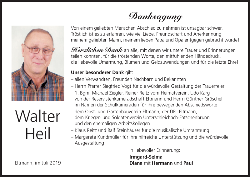  Traueranzeige für Walter Heil vom 24.08.2019 aus MGO
