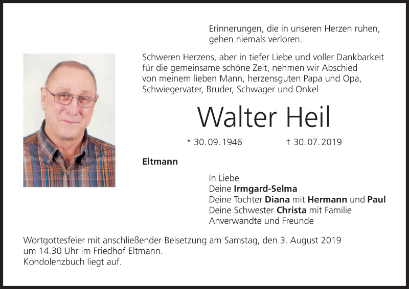  Traueranzeige für Walter Heil vom 01.08.2019 aus MGO