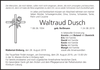 Anzeige von Waltraud Dusch von MGO