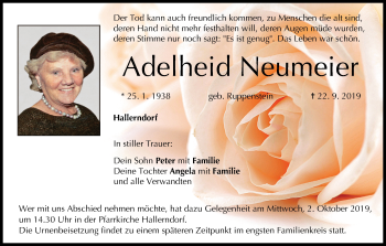 Anzeige von Adelheid Neumeier von MGO