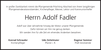 Anzeige von Adolf Fadler von MGO