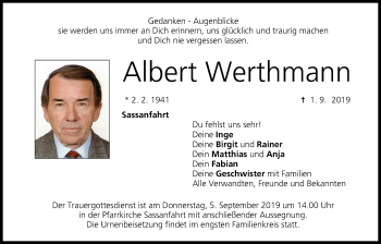 Anzeige von Albert Werthmann von MGO