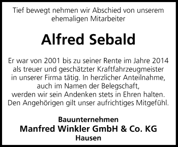Anzeige von Alfred Sebald von MGO