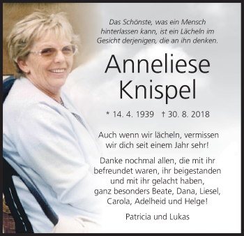 Anzeige von Anneliese Knispel von MGO