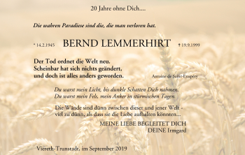 Anzeige von Bernd Lemmerhirt von MGO