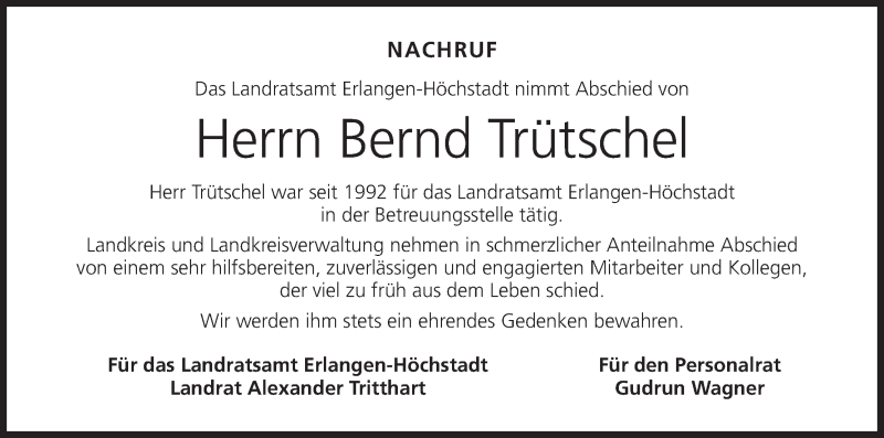  Traueranzeige für Bernd Trütschel vom 04.09.2019 aus MGO