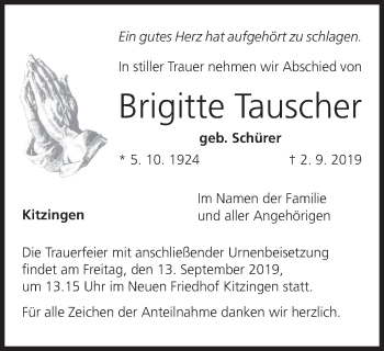 Anzeige von Brigitte Tauscher von MGO