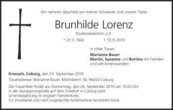 Anzeige von Brunhilde Lorenz von MGO