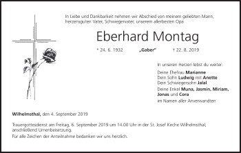 Anzeige von Eberhard Montag von MGO