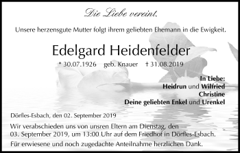 Anzeige von Edelgard Heidenfelder von MGO