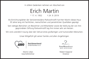 Anzeige von Erich Martin von MGO