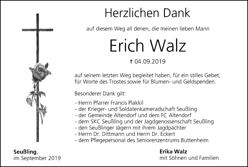  Traueranzeige für Erich Walz vom 28.09.2019 aus MGO