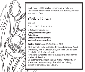 Anzeige von Erika Klaus von MGO