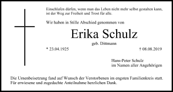 Anzeige von Erika Schulz von MGO