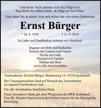 Anzeige von Ernst Bürger von MGO