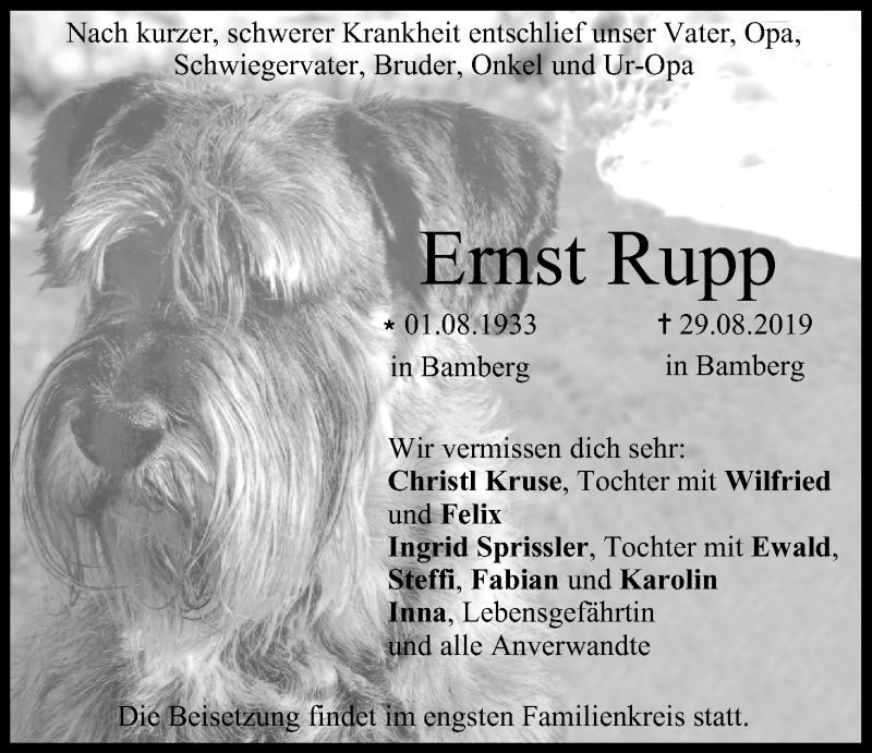  Traueranzeige für Ernst Rupp vom 07.09.2019 aus MGO