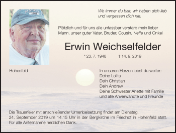 Anzeige von Erwin Weichselfelder von MGO