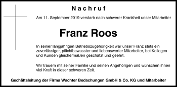 Anzeige von Franz Roos von MGO