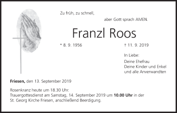 Anzeige von Franzl Roos von MGO