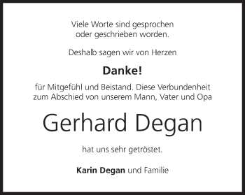 Anzeige von Gerhard Degan von MGO