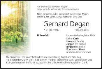 Anzeige von Gerhard Degan von MGO