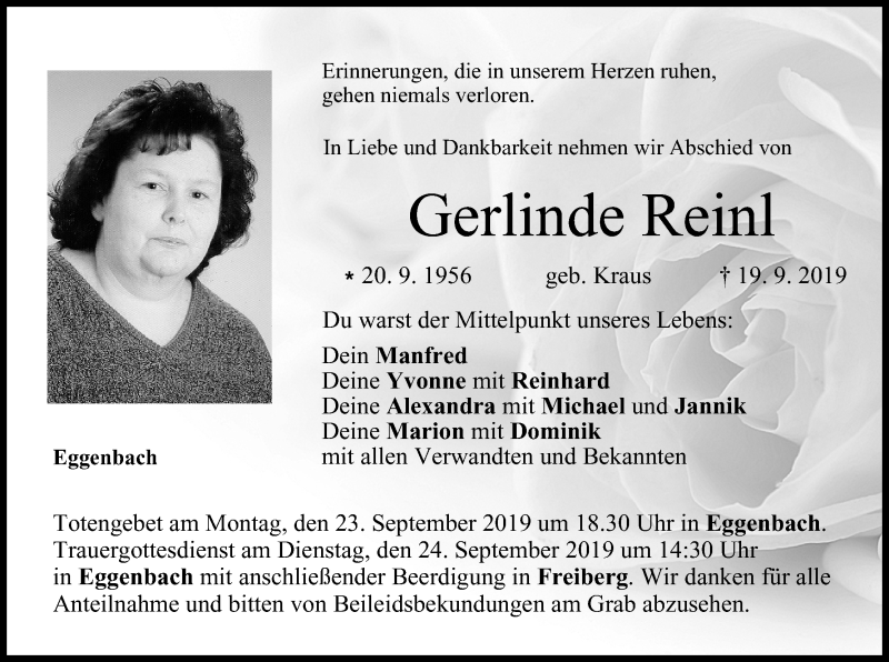  Traueranzeige für Gerlinde Reinl vom 21.09.2019 aus MGO