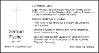 Anzeige von Gertrud Fischer von MGO