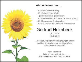 Anzeige von Gertrud Heimbeck von MGO