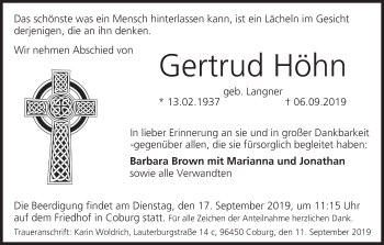 Anzeige von Gertrud Höhn von MGO