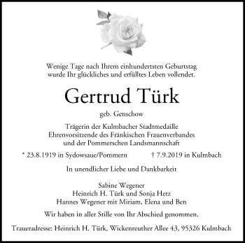 Anzeige von Gertrud Türk von MGO