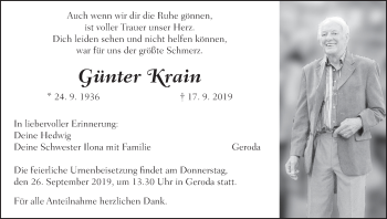 Anzeige von Günter Krain von MGO