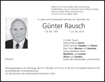 Anzeige von Günter Rausch von MGO