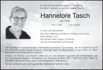 Anzeige von Hannelore Tasch von MGO
