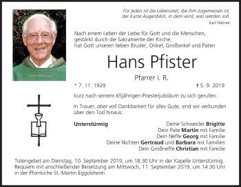 Anzeige von Hans Pfister von MGO