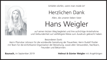 Anzeige von Hans Weigler von MGO