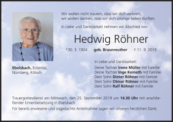 Anzeige von Hedwig Röhner von MGO