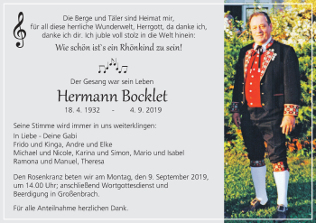 Anzeige von Hermann Bocklet von MGO