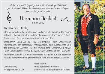 Anzeige von Hermann Bocklet von MGO