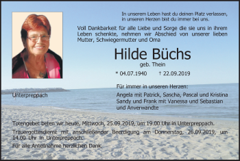 Anzeige von Hilde Büchs von MGO