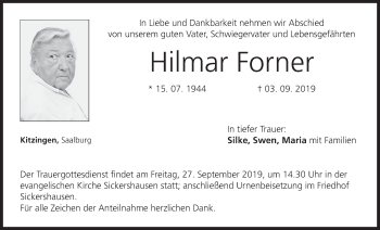 Anzeige von Hilmar Forner von MGO