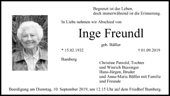 Anzeige von Inge Freundl von MGO