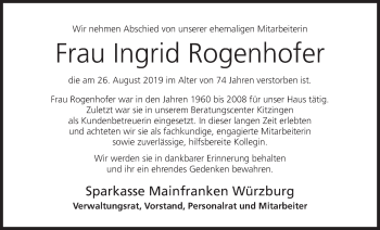 Anzeige von Ingrid Rogenhofer von MGO