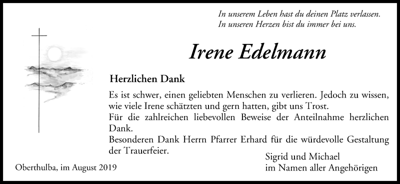  Traueranzeige für Irene Edelmann vom 07.09.2019 aus MGO