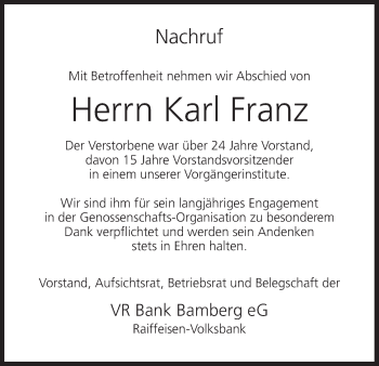 Anzeige von Karl Franz von MGO