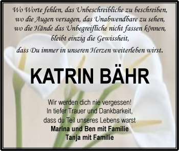 Anzeige von Katrin Bähr von MGO