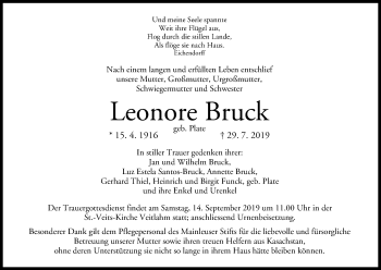 Anzeige von Leonore Bruck von MGO