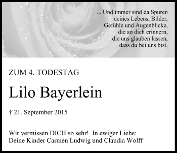 Anzeige von Lilo Bayerlein von MGO
